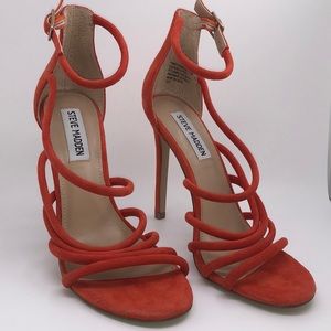 Steve Madden Twist Strappy Leather Sandal Heels 👠 Orange Size 6.5